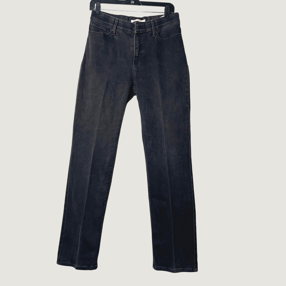 Levis 525 Perfect Waist Straight Leg Jeans Washed Black Mid Rise Denim Sz 12